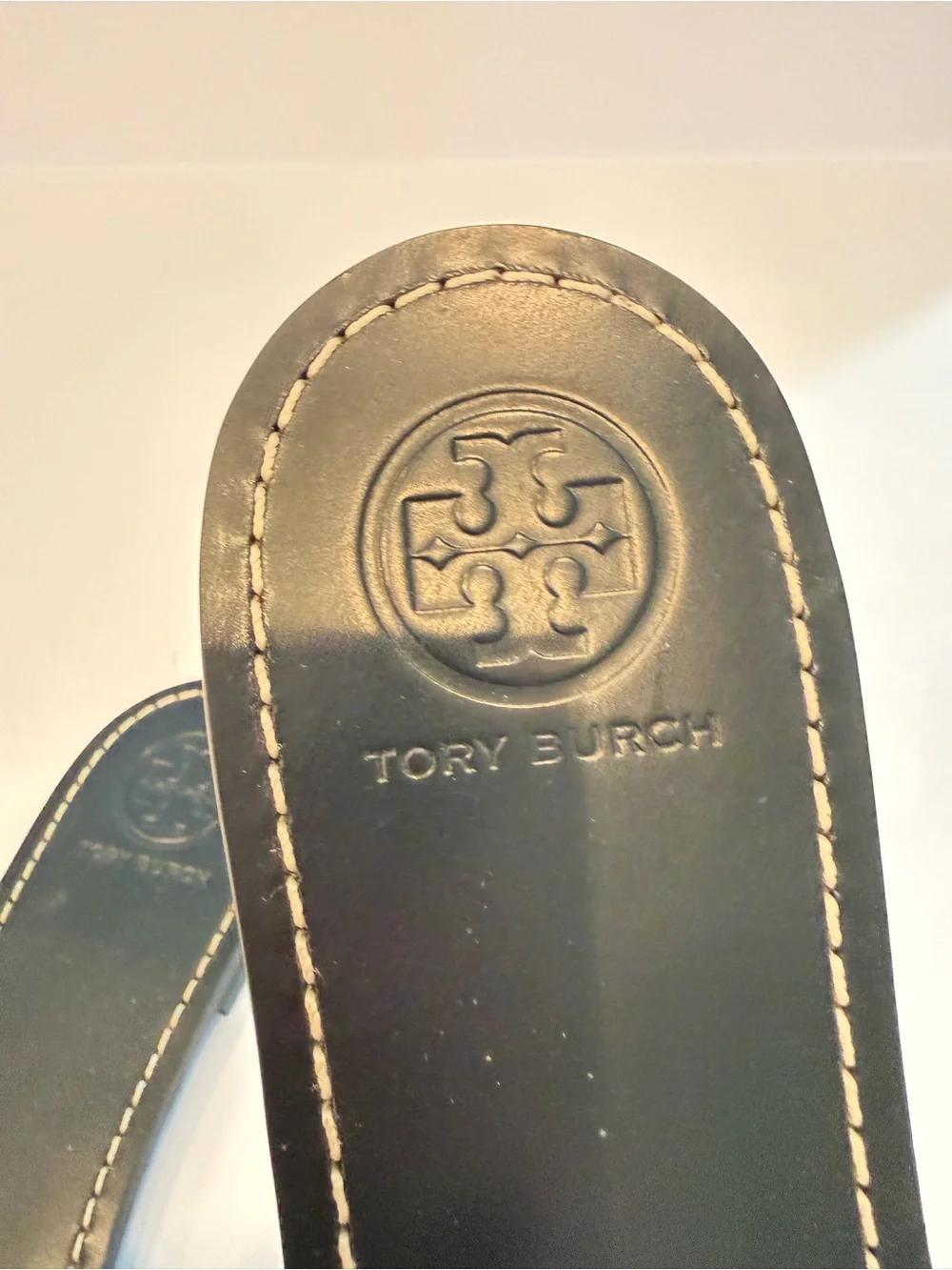 Tory Burch Grania Black Patent Leather Slide Sandals Silver Logo Size 9